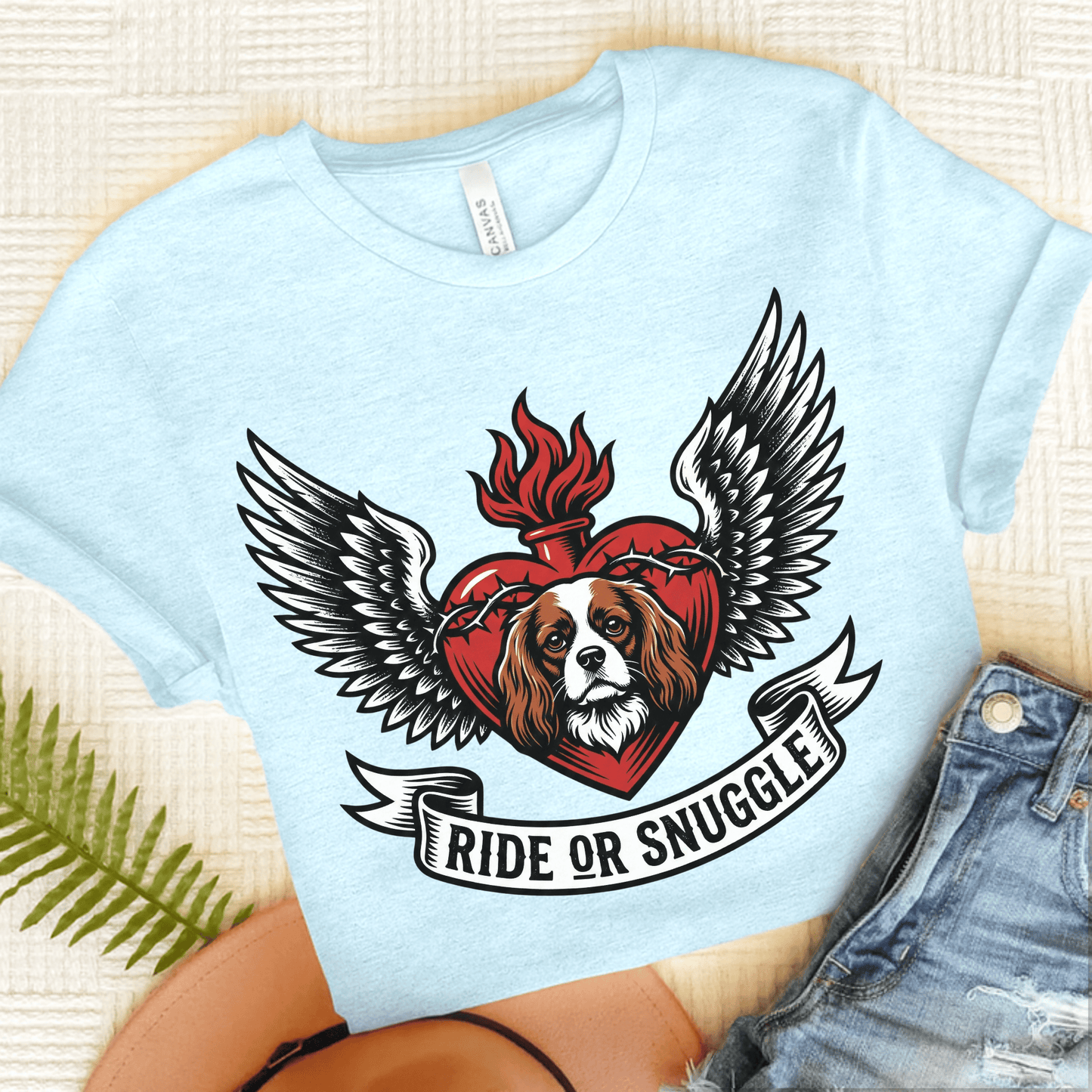 Personalized Cavalier Motorcycle Unisex TShirt Heather Ice Blue