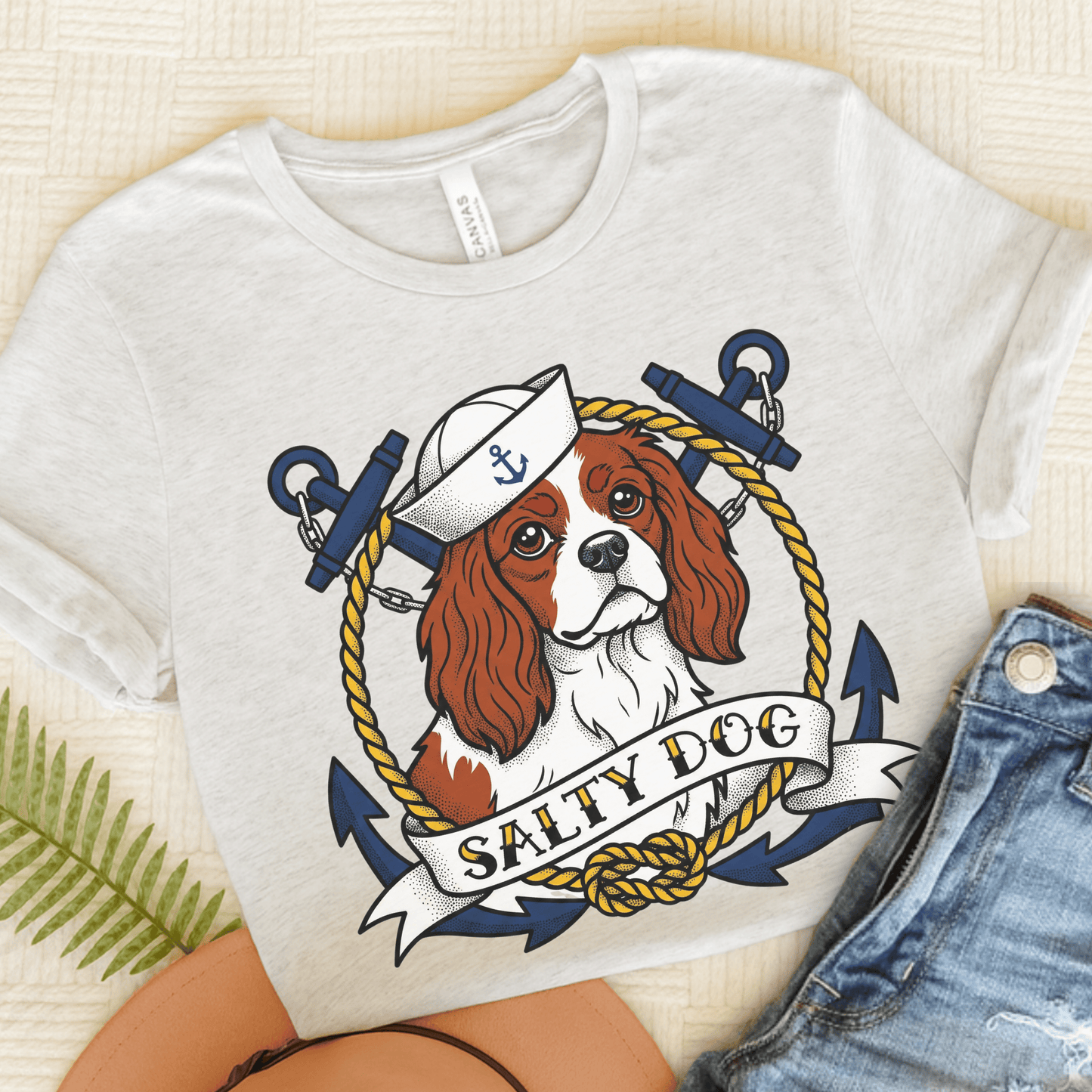 Personalized Cavalier Salty Dog Navy Unisex TShirt Ash