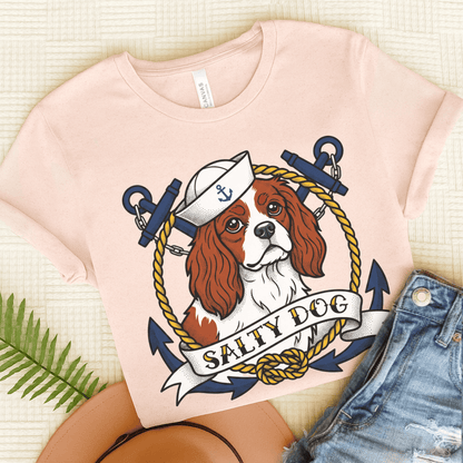 Personalized Cavalier Salty Dog Navy Unisex TShirt Soft Pink