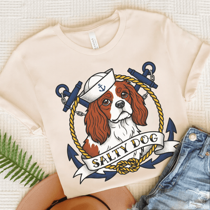 Personalized Cavalier Salty Dog Navy Unisex TShirt Natural