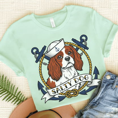 Personalized Cavalier Salty Dog Navy Unisex TShirt Heather Mint