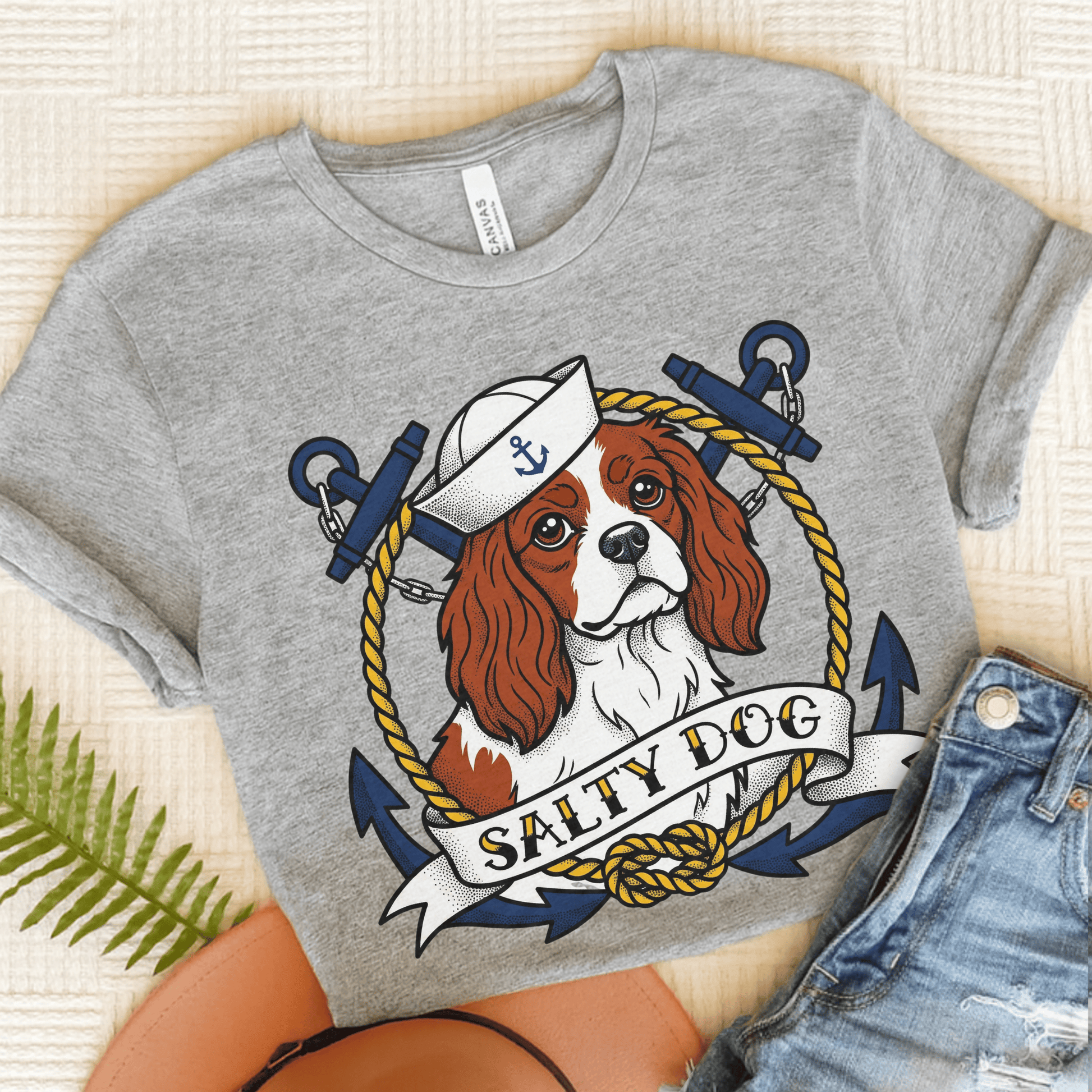 Personalized Cavalier Salty Dog Navy Unisex TShirt Athletic Heather