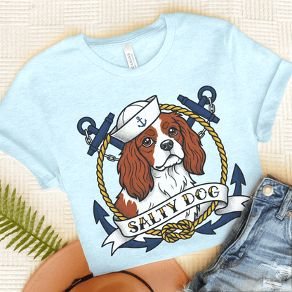Personalized Cavalier Salty Dog Navy Unisex TShirt Heather Ice Blue