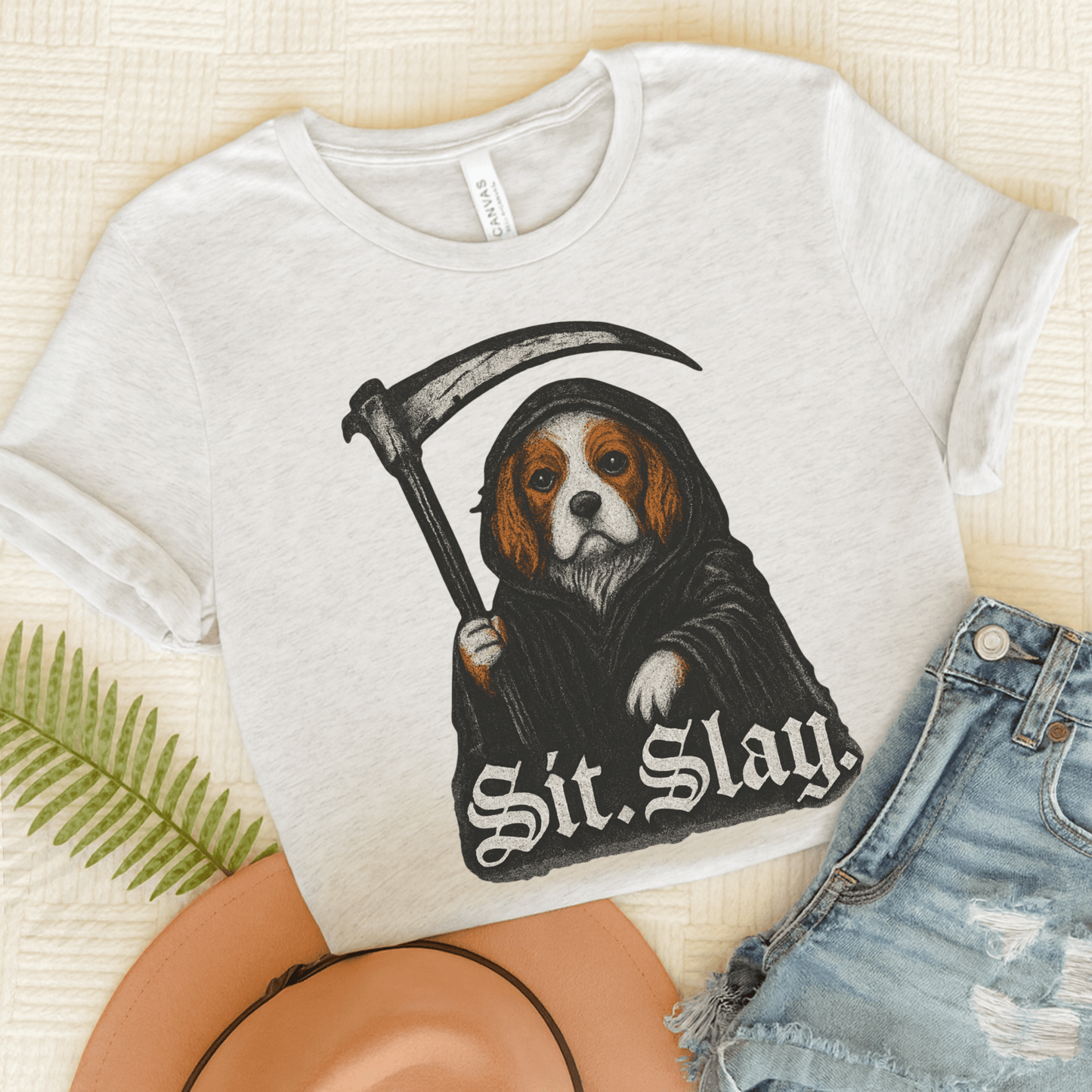 Blenheim Cavalier Sit. Slay. TShirt Ash
