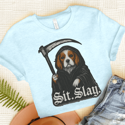 Blenheim Cavalier Sit. Slay. TShirt Heather Ice Blue