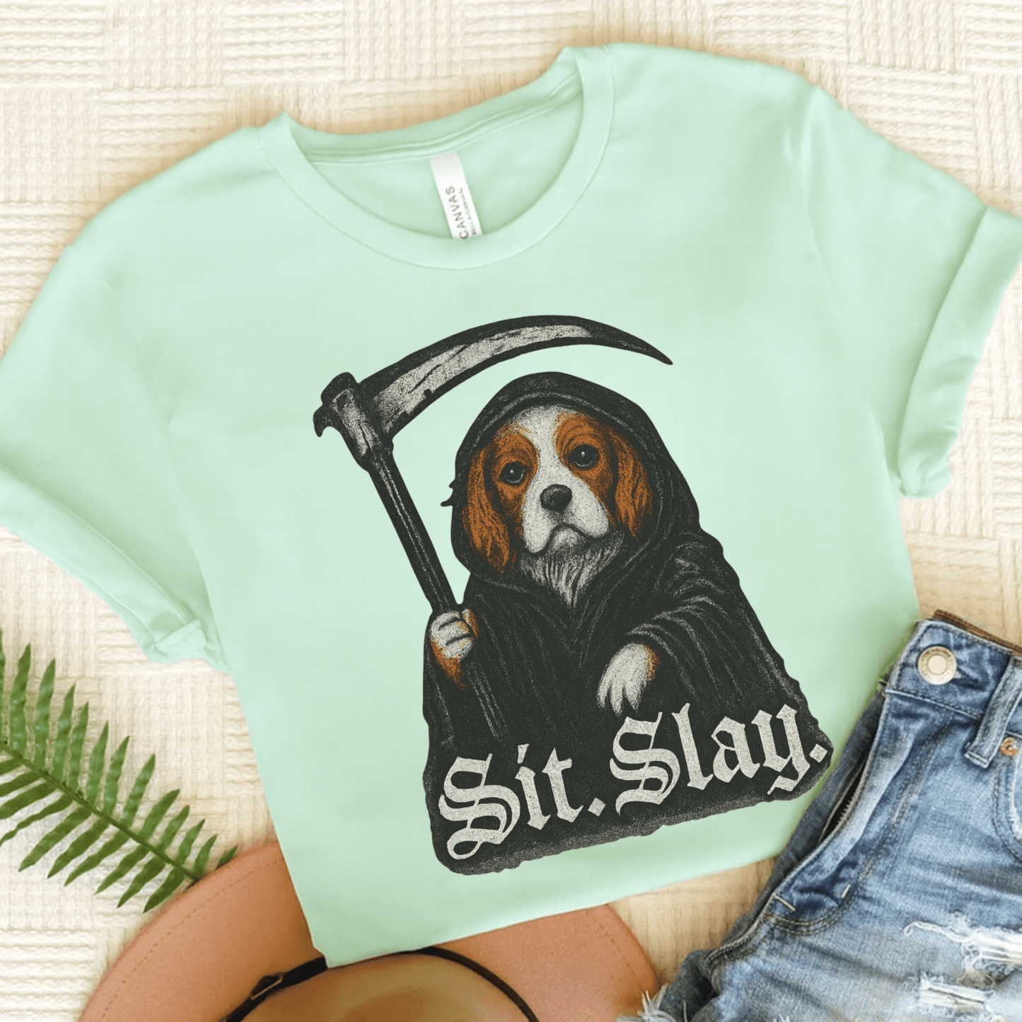 Blenheim Cavalier Sit. Slay. TShirt Heather Mint
