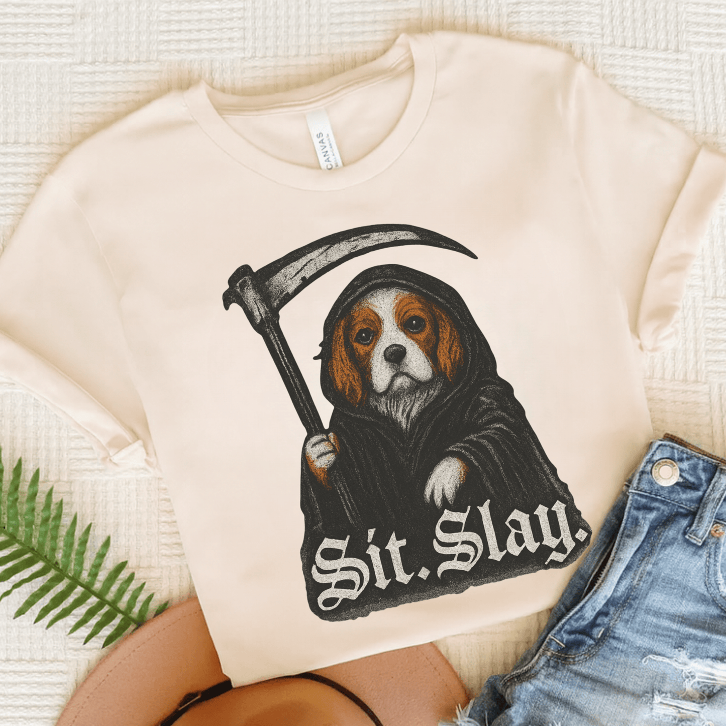 Blenheim Cavalier Sit. Slay. TShirt Natural