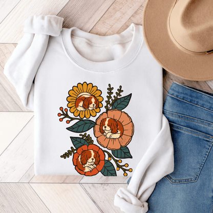 Blenheim Cavalier Sleeping Flowers Sweatshirt White