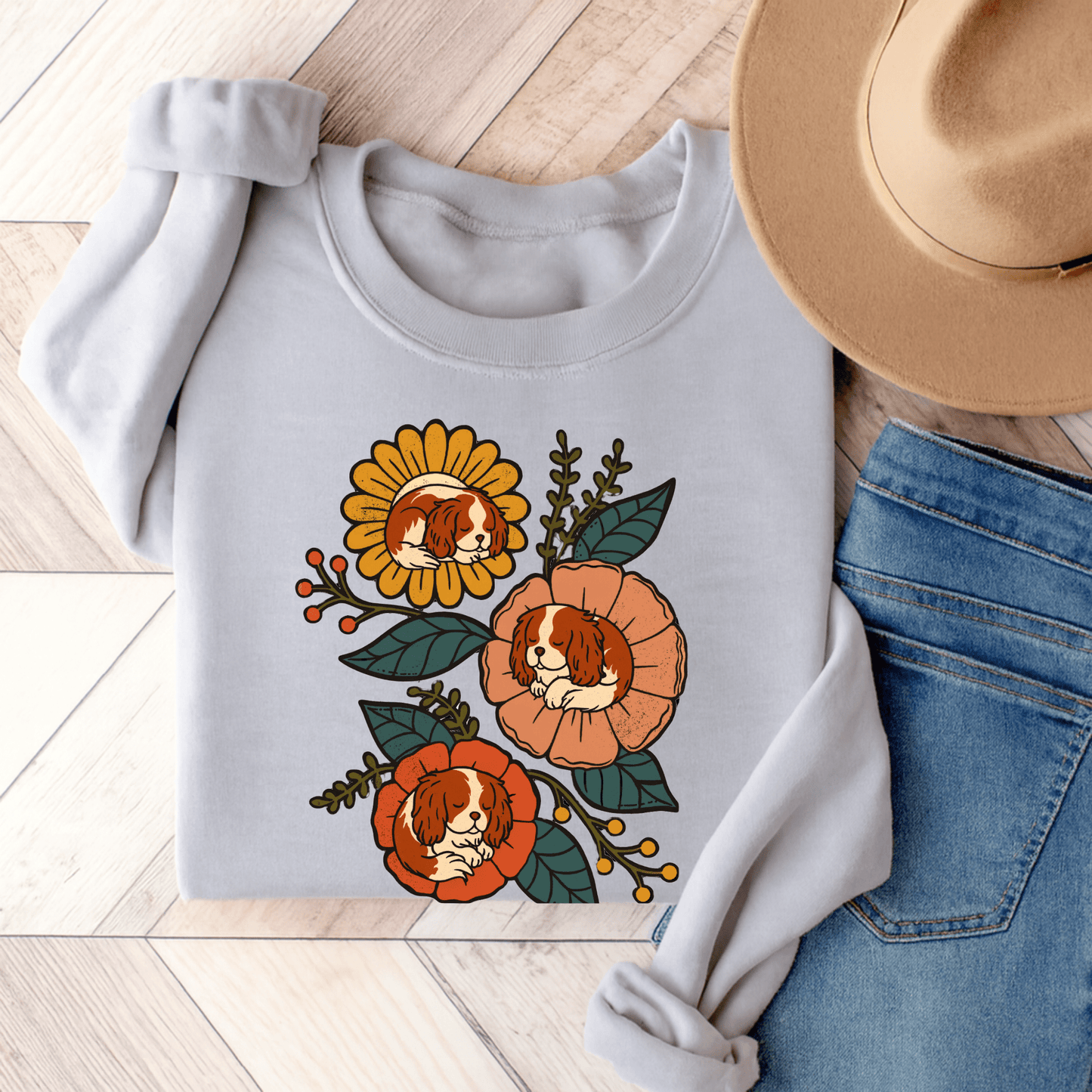 Blenheim Cavalier Sleeping Flowers Sweatshirt Ash
