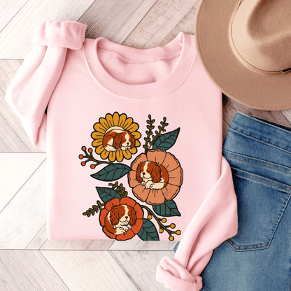 Blenheim Cavalier Sleeping Flowers Sweatshirt Light Pink