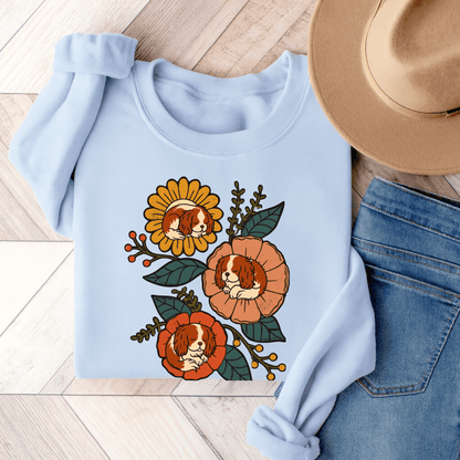 Blenheim Cavalier Sleeping Flowers Sweatshirt Light Blue