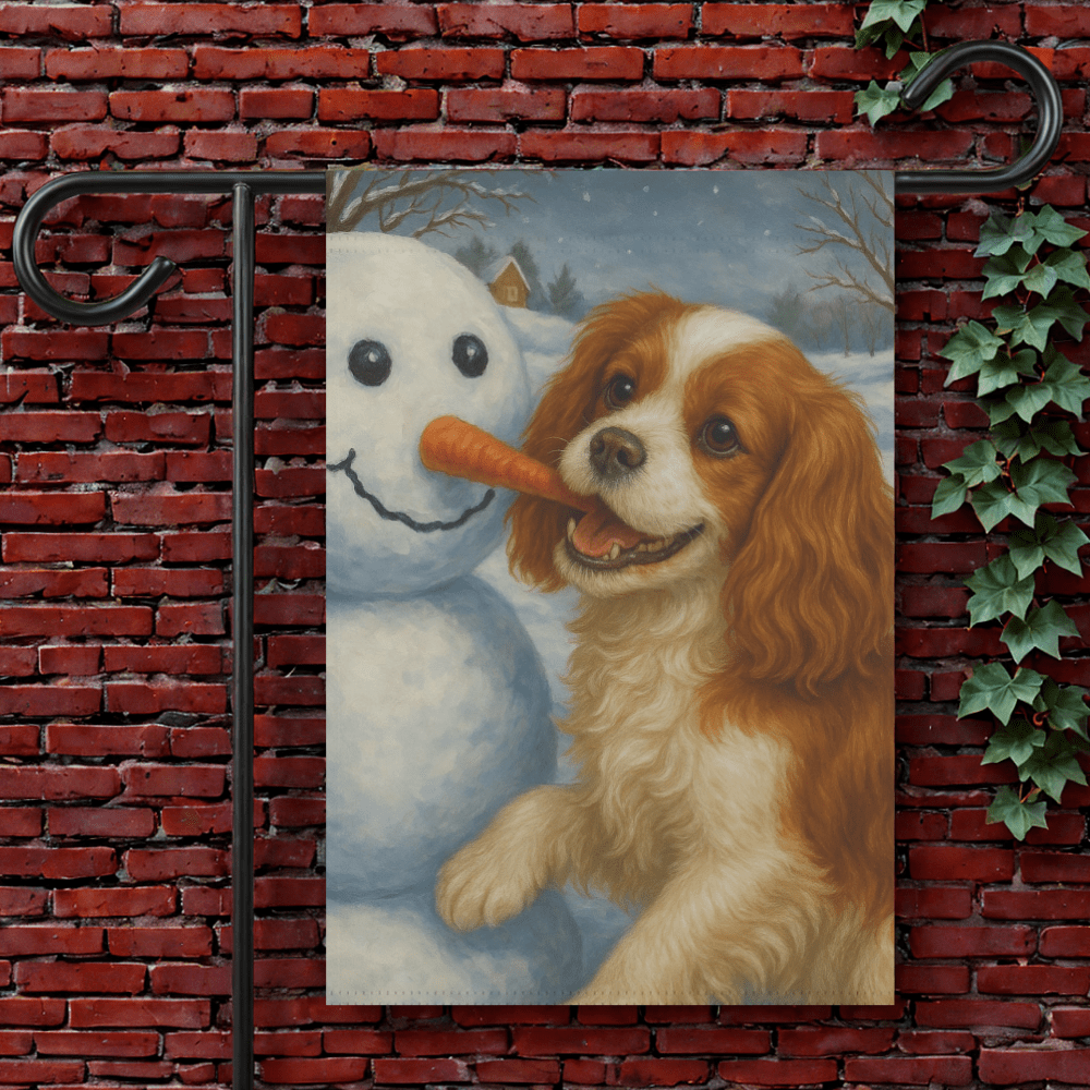 Blenheim Cavalier Snowman Garden Flag 12'' × 18''