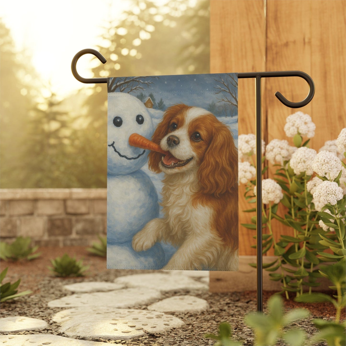 Blenheim Cavalier Snowman Garden Flag