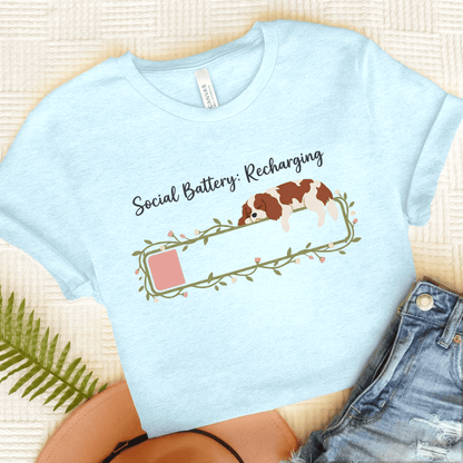 Personalized Cavalier Social Battery Unisex TShirt Heather Ice Blue