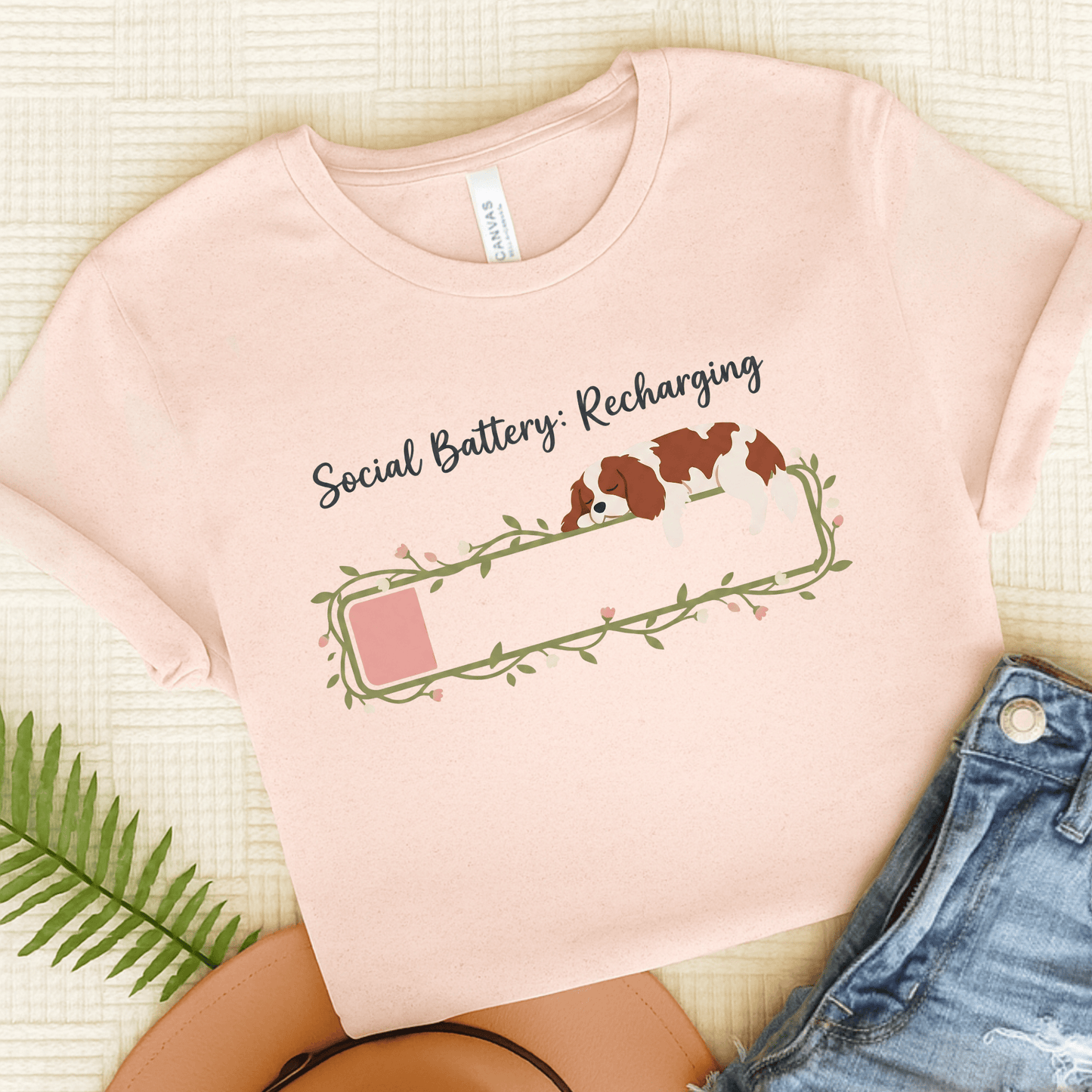 Personalized Cavalier Social Battery Unisex TShirt Soft Pink
