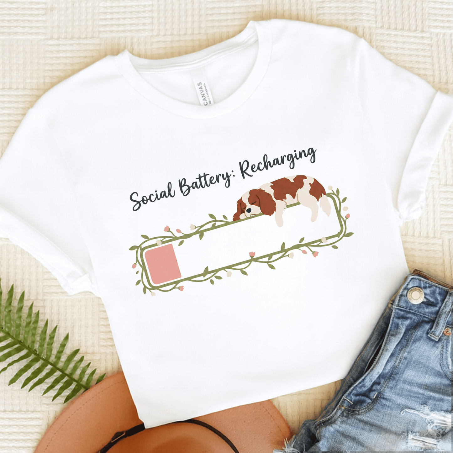 Personalized Cavalier Social Battery Unisex TShirt White