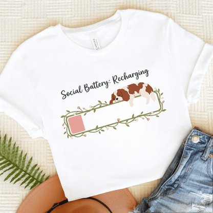 Personalized Cavalier Social Battery Unisex TShirt White