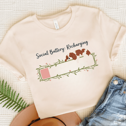 Personalized Cavalier Social Battery Unisex TShirt Natural