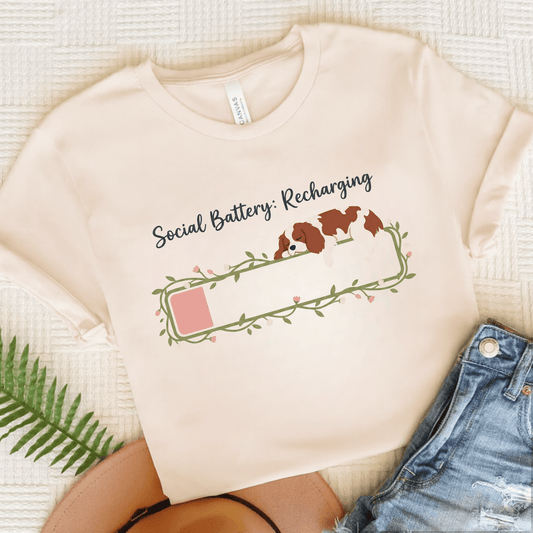 Personalized Cavalier Social Battery Unisex TShirt Natural