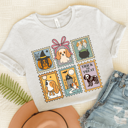 Blenheim Cavalier Spooky Stamps TShirt Ash