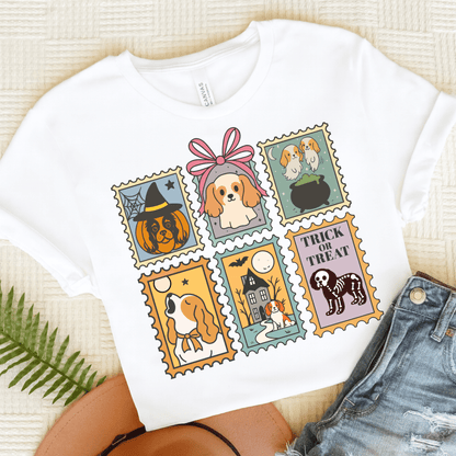 Blenheim Cavalier Spooky Stamps TShirt White