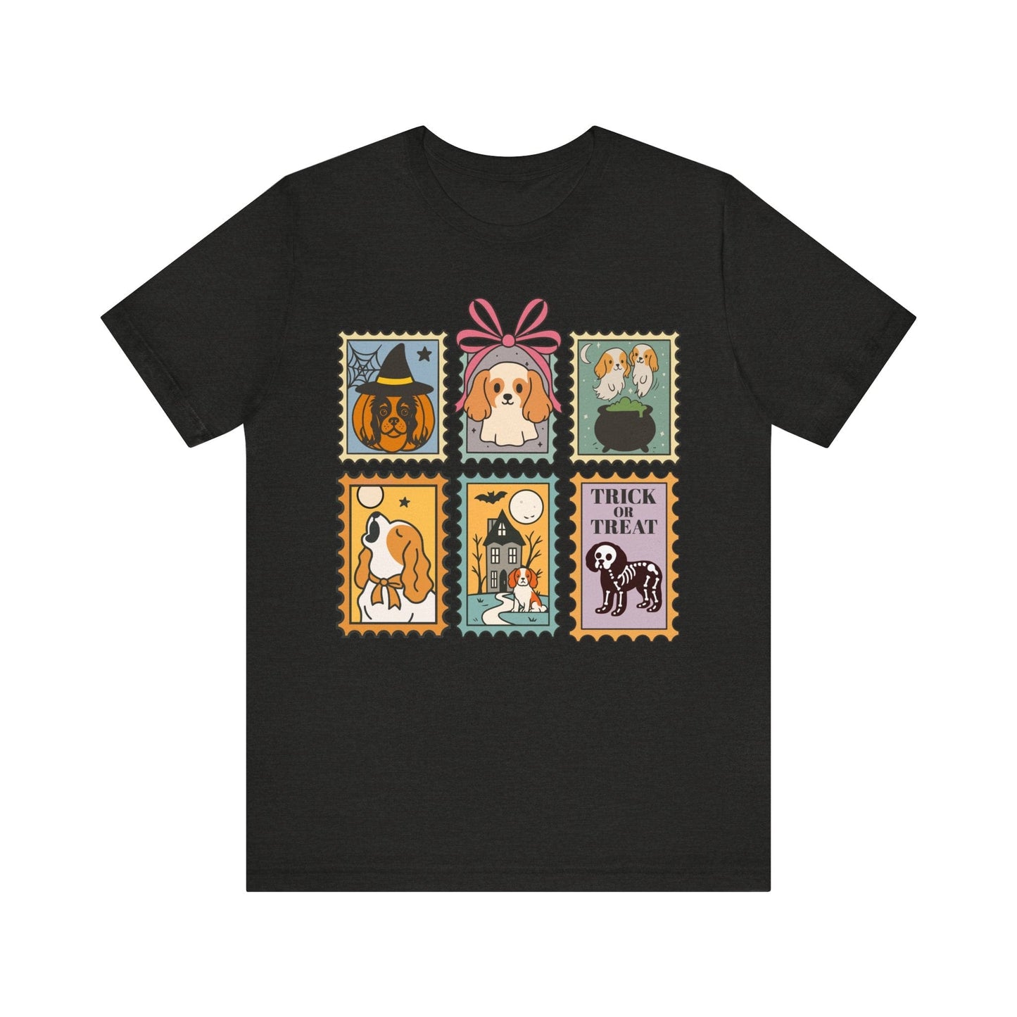 Blenheim Cavalier Spooky Stamps TShirt Black Heather
