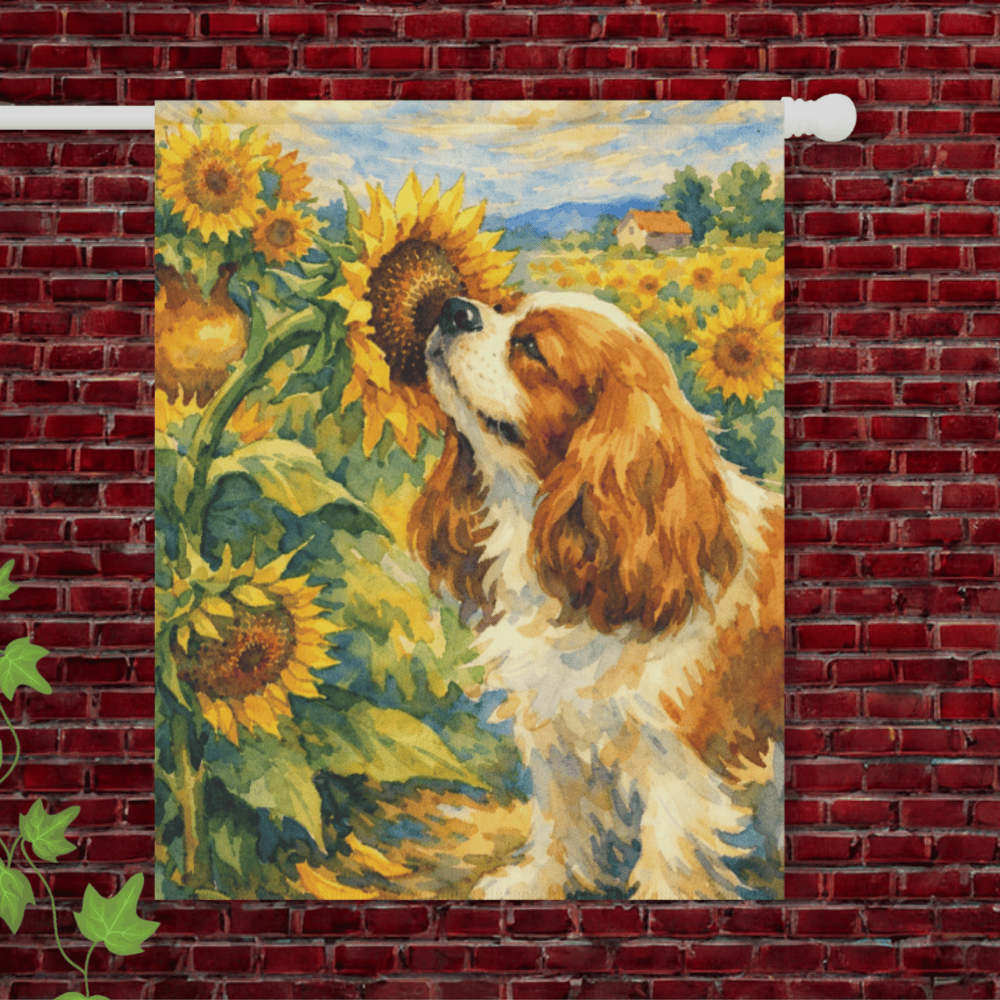 Personalized Cavalier Sunflower Summer Garden Flag 24.5'' × 32''
