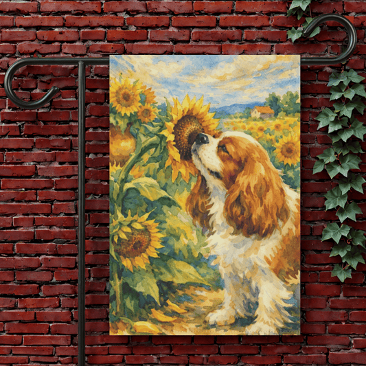 Personalized Cavalier Sunflower Summer Garden Flag 12'' × 18''