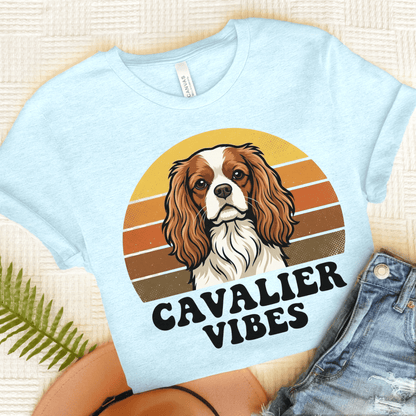 Personalized Cavalier Sunset Vibes Unisex Tshirt Heather Ice Blue