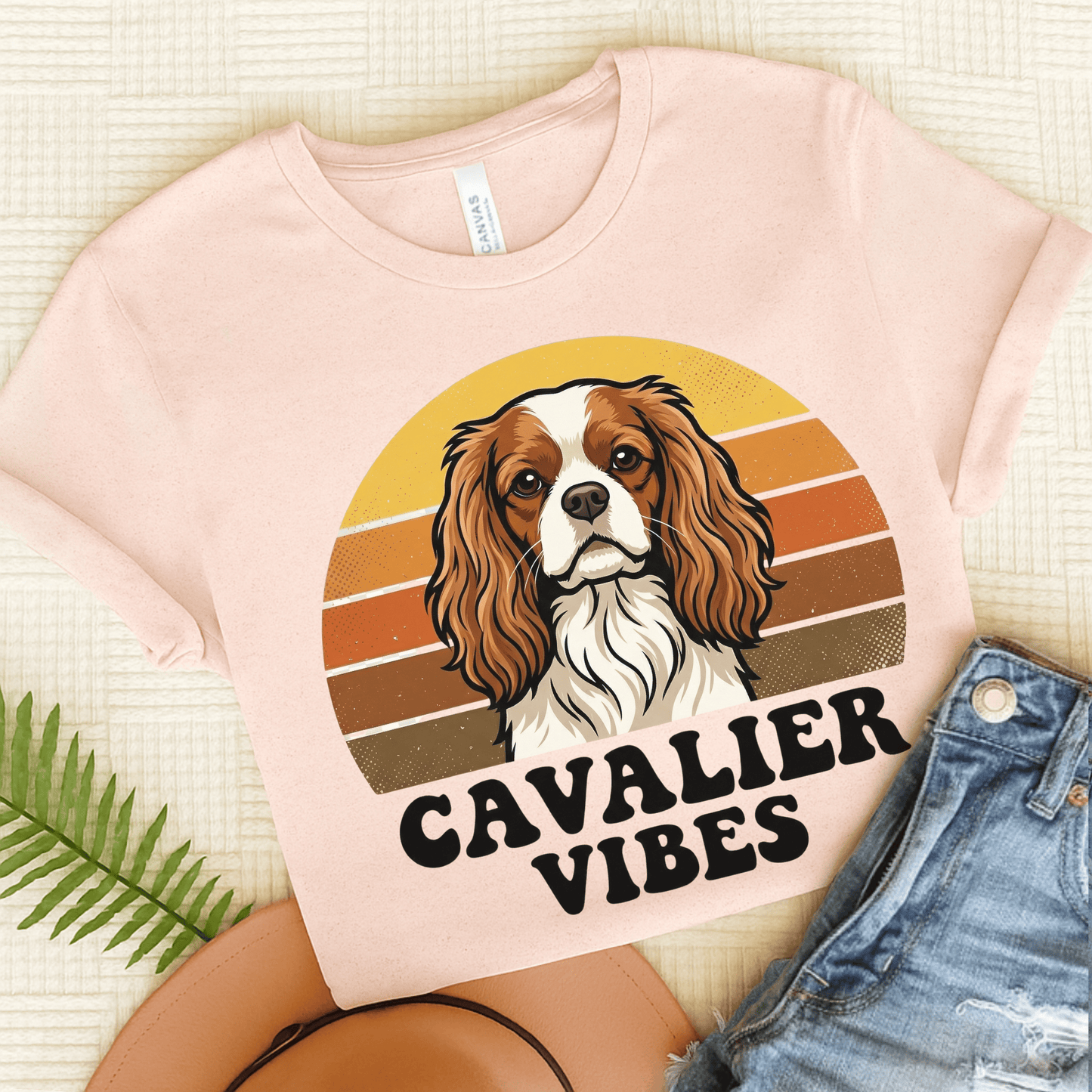 Personalized Cavalier Sunset Vibes Unisex Tshirt Soft Pink