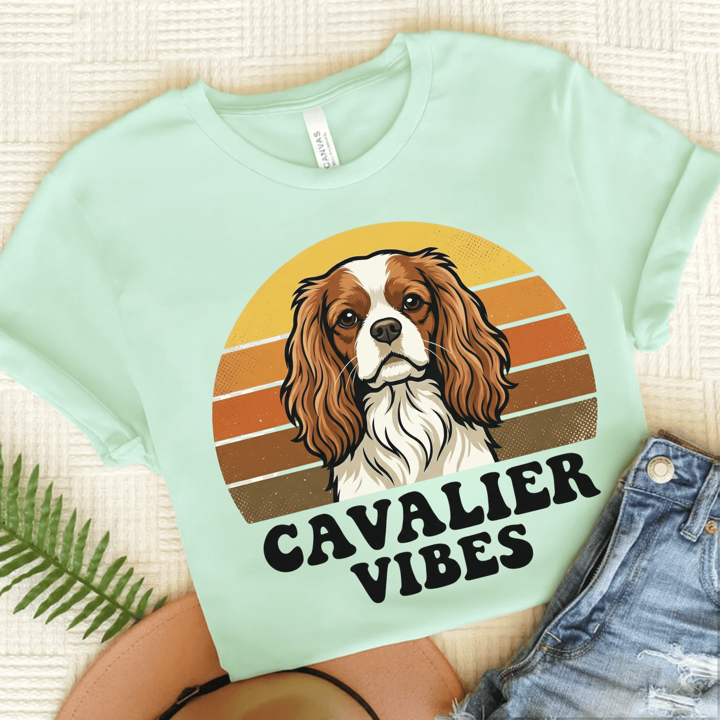 Personalized Cavalier Sunset Vibes Unisex Tshirt Heather Mint
