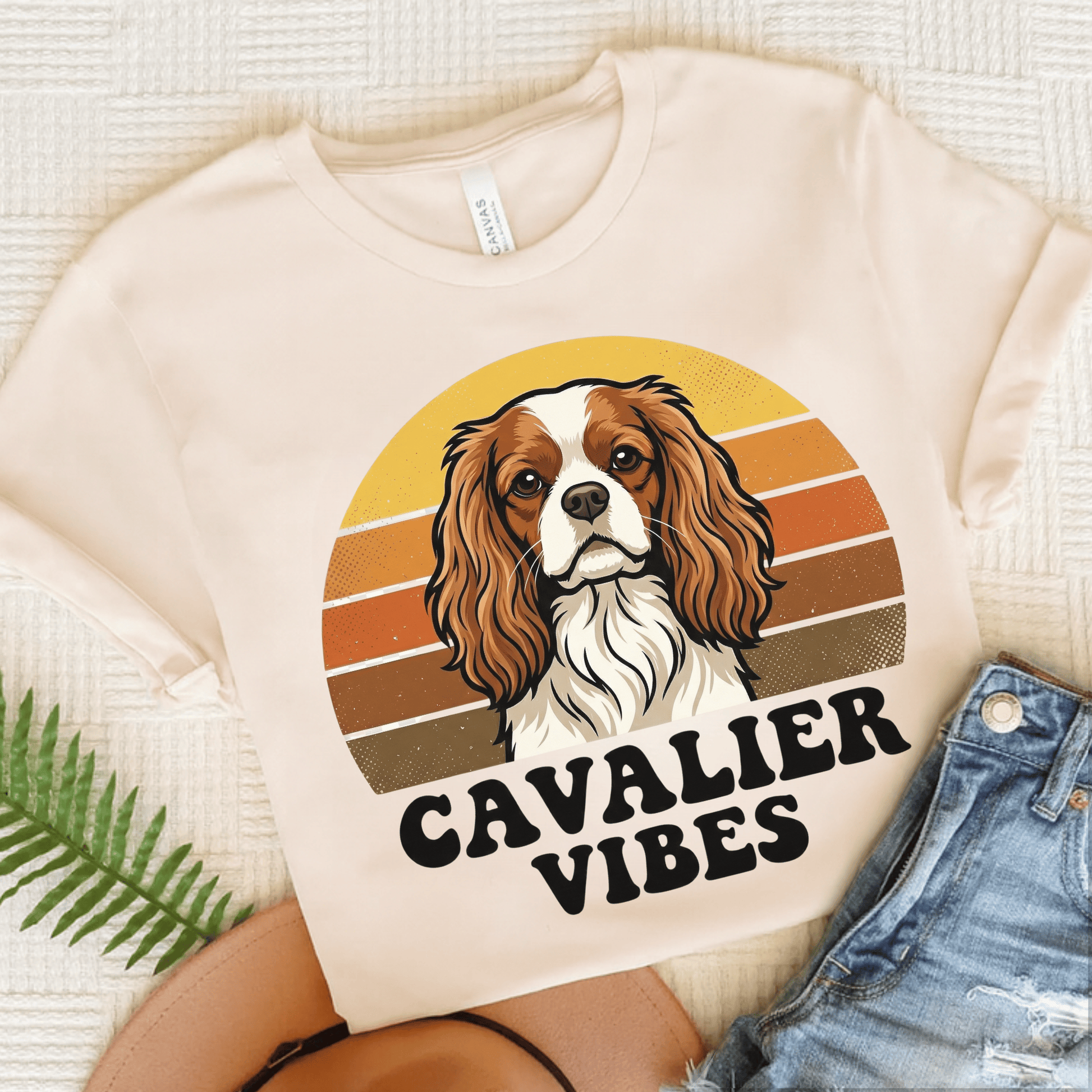 Personalized Cavalier Sunset Vibes Unisex Tshirt Natural