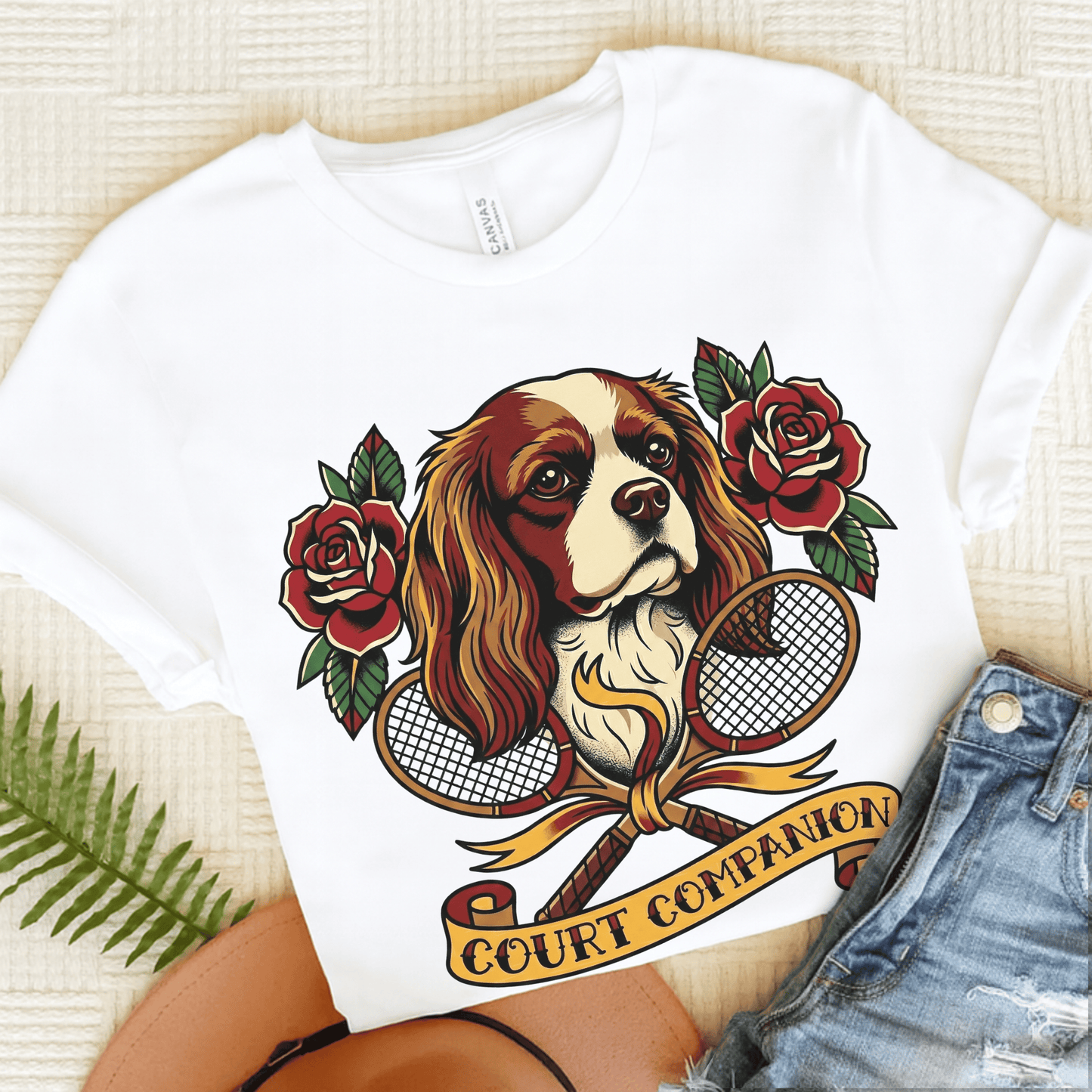 Personalized Cavalier Tennis Court Unisex Tshirt White