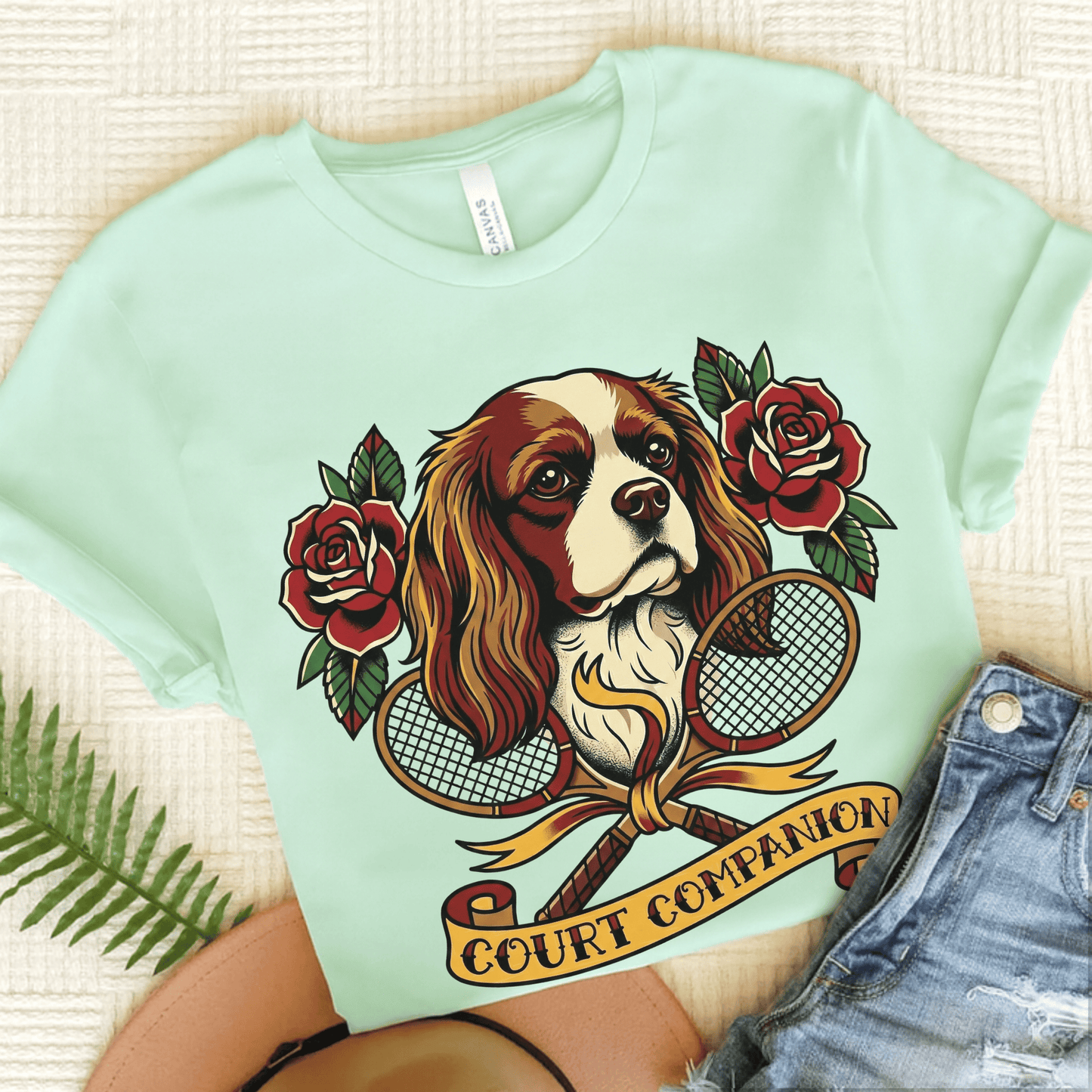 Personalized Cavalier Tennis Court Unisex Tshirt Heather Mint