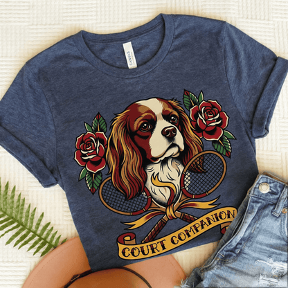 Personalized Cavalier Tennis Court Unisex Tshirt Heather Navy