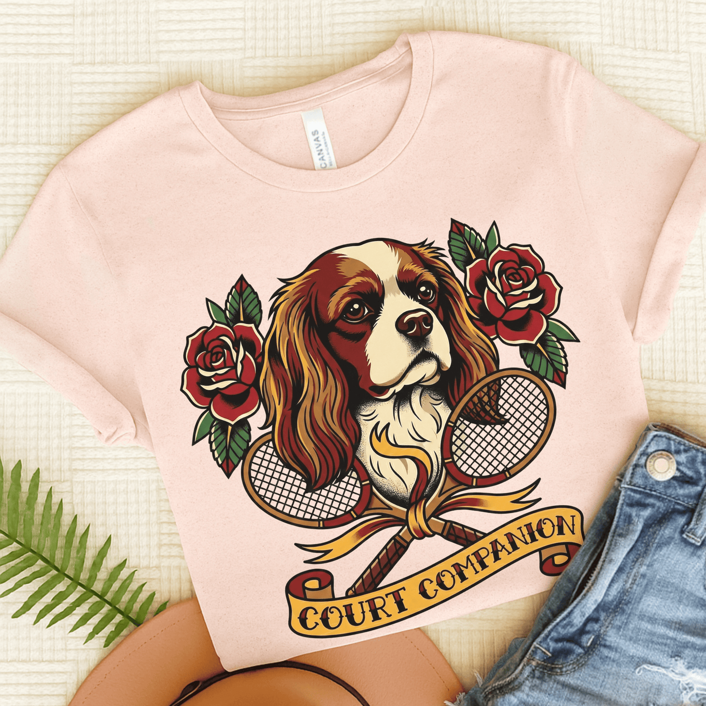Personalized Cavalier Tennis Court Unisex Tshirt Soft Pink
