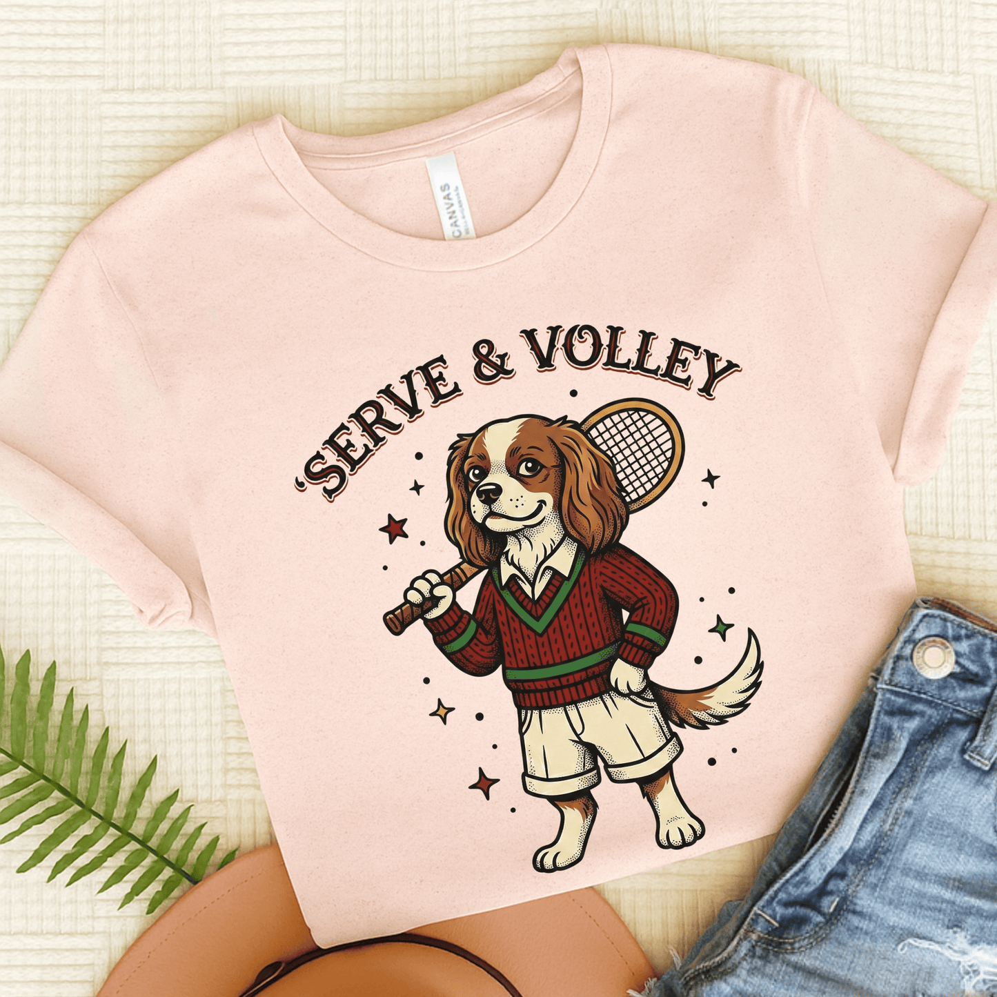 Personalized Cavalier Tennis Serve Unisex TShirt Soft Pink