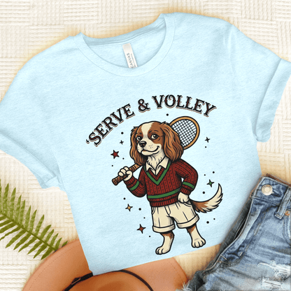 Personalized Cavalier Tennis Serve Unisex TShirt Heather Ice Blue