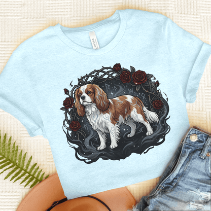Personalized Cavalier Thorns Roses Unisex Tshirt Heather Ice Blue