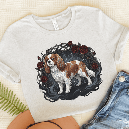 Personalized Cavalier Thorns Roses Unisex Tshirt Ash