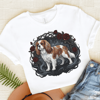 Personalized Cavalier Thorns Roses Unisex Tshirt White