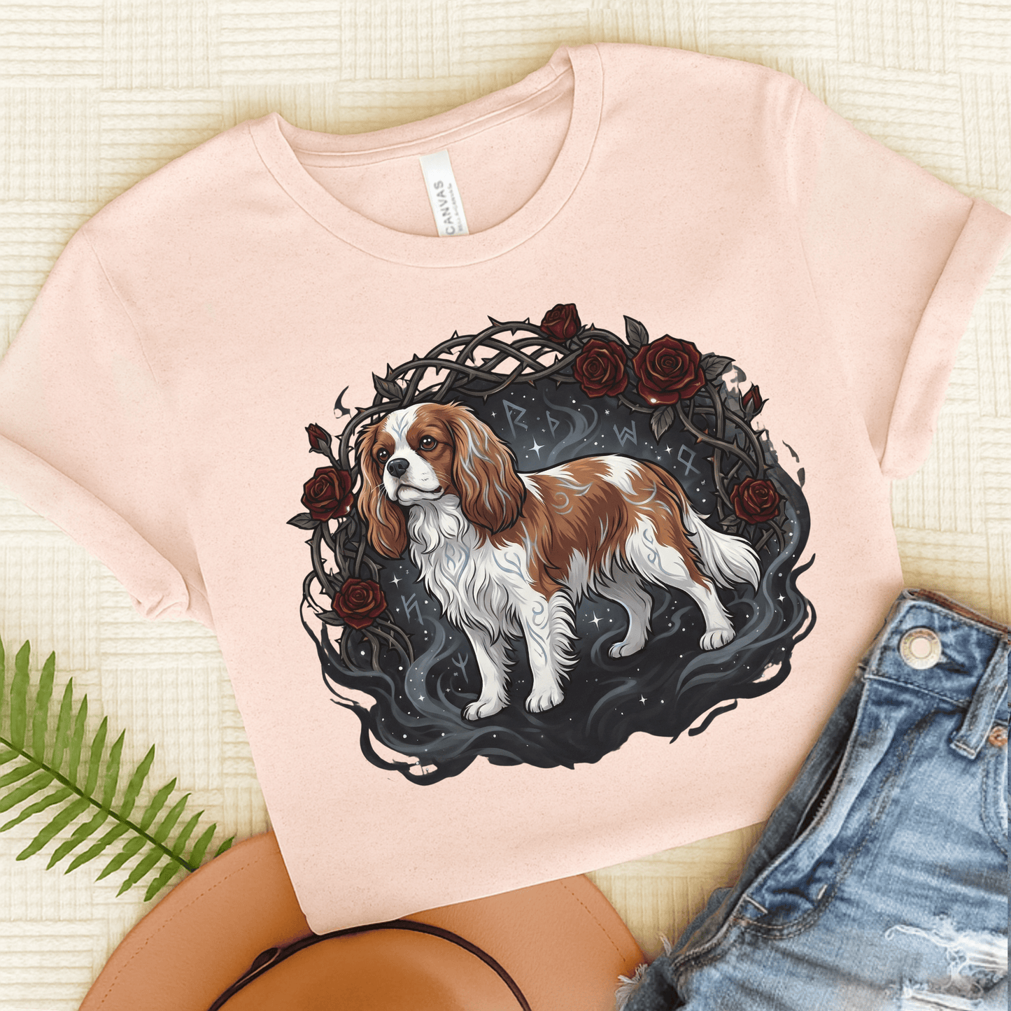 Personalized Cavalier Thorns Roses Unisex Tshirt Soft Pink