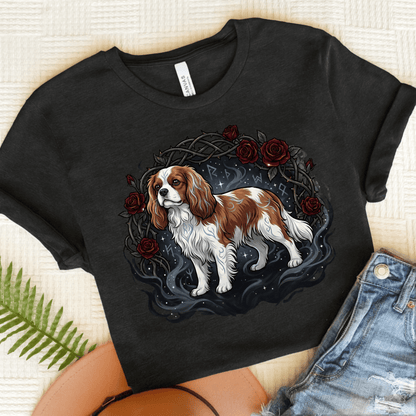 Personalized Cavalier Thorns Roses Unisex Tshirt Dark Grey Heather