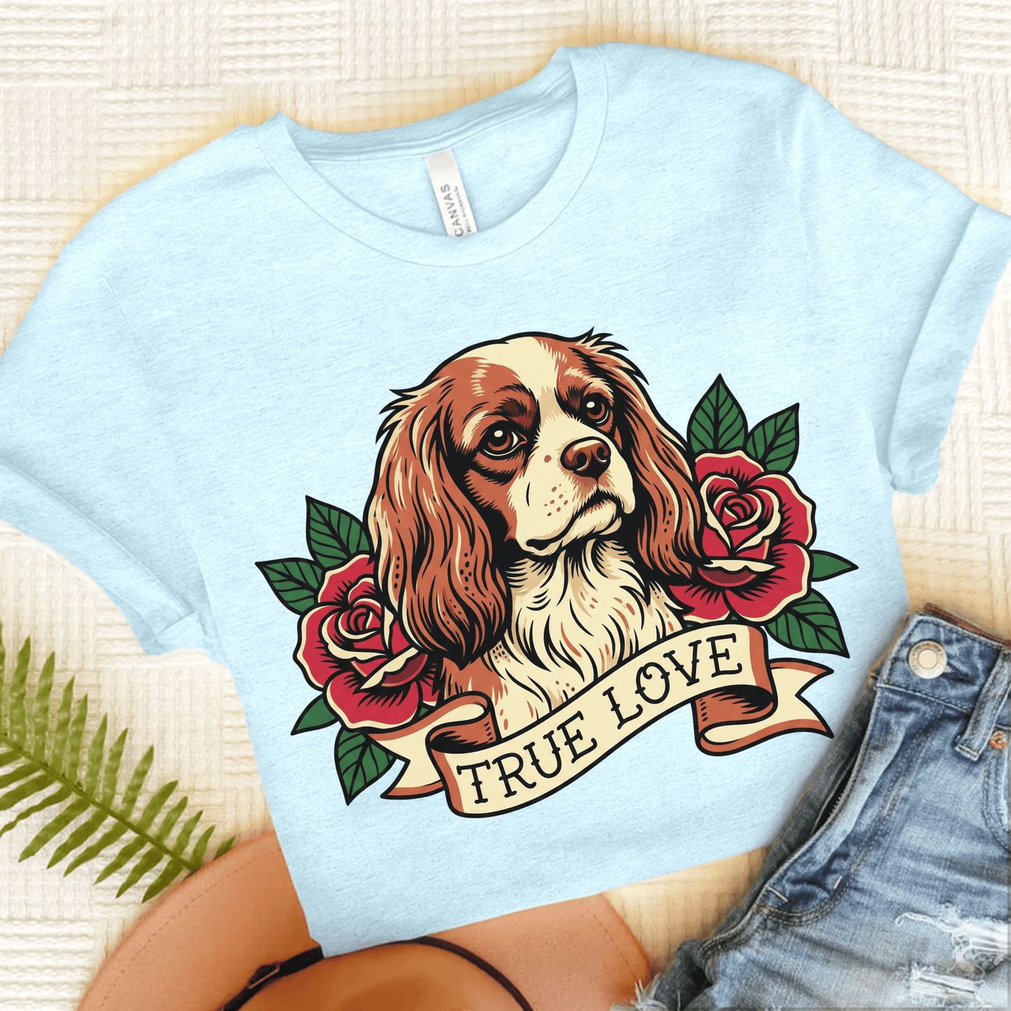 Personalized Cavalier True Love Tattoo Unisex TShirt Heather Ice Blue