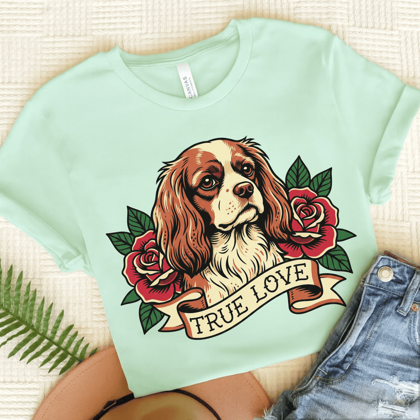 Personalized Cavalier True Love Tattoo Unisex TShirt Heather Mint