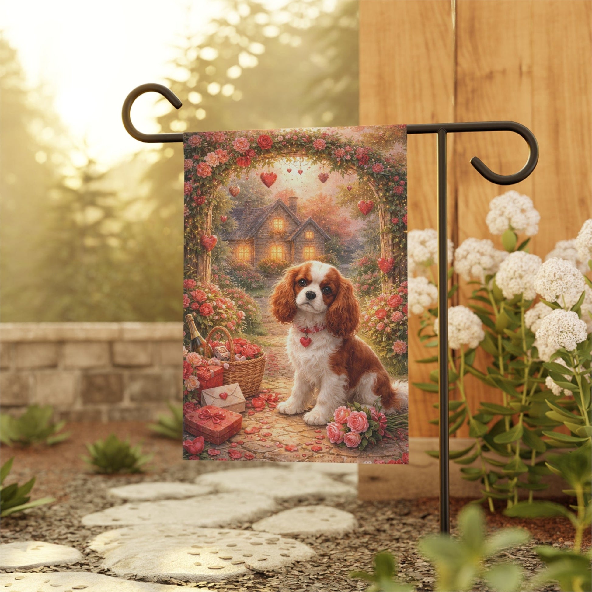 Personalized Cavalier Valentines Day Garden Flag