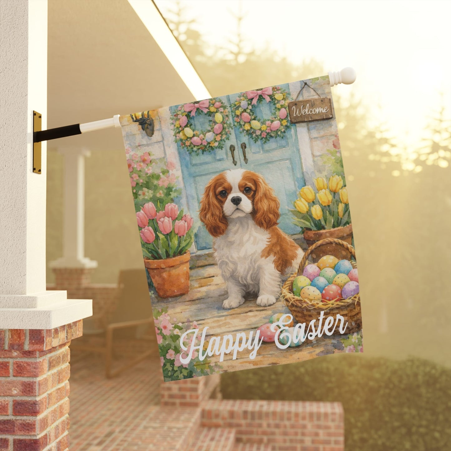Personalized Cavalier Welcome Easter Yard Flag