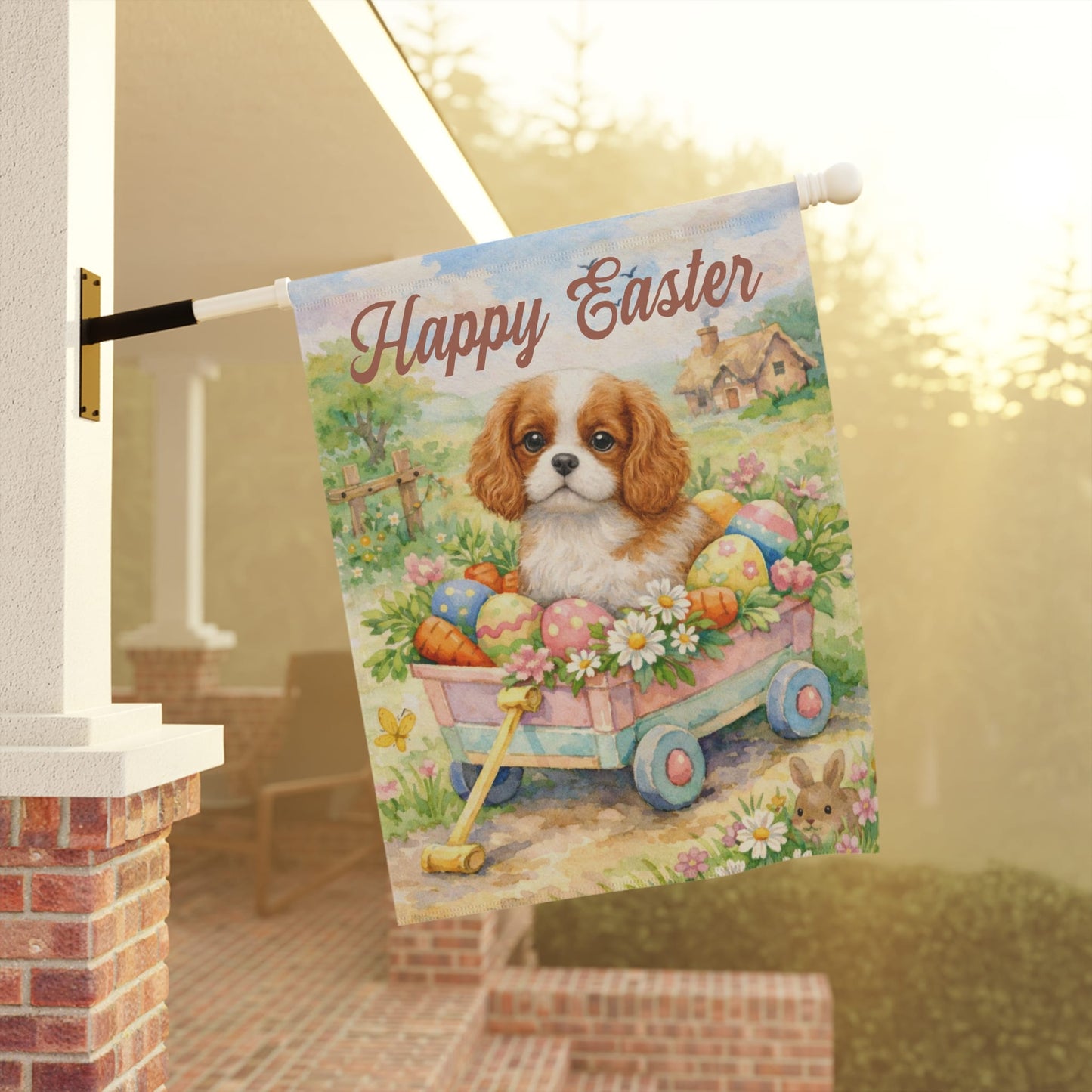 Personalized Cavalier Wagon Easter Yard Flag