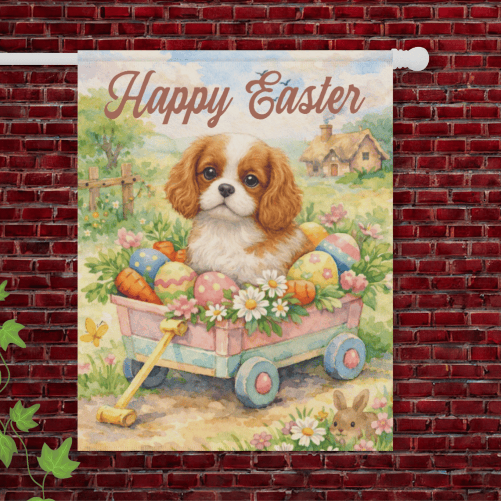 Personalized Cavalier Wagon Easter Yard Flag 24.5'' × 32''