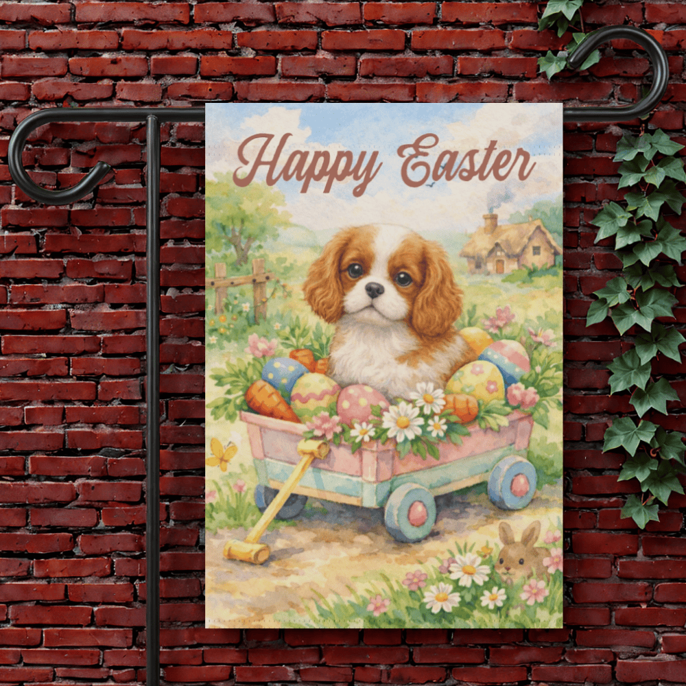 Personalized Cavalier Wagon Easter Yard Flag 12'' × 18''